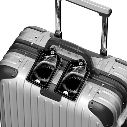 Funny PU Leather Luggage Tags 2-Pack Ocean Shark Mouth Cute Pattern Suitable for Suitcase Stainless Steel Loop and Address Card Essential for Cruise and Airport Travel for Men and Women