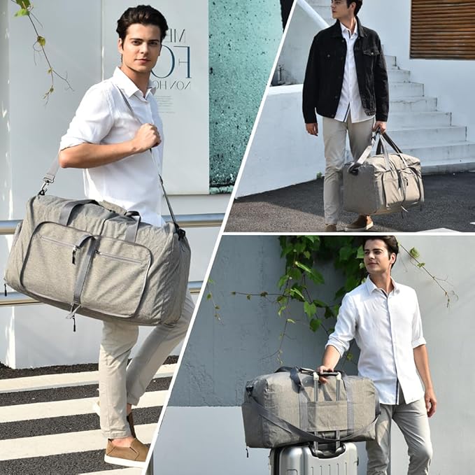 Dimayar 40L Travel Duffle Bag - Foldable Duffel Bag with Shoes Compartment - Overnight Bags Waterproof & Tear Resistant(Gray)