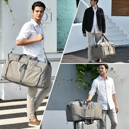 Dimayar 40L Travel Duffle Bag - Foldable Duffel Bag with Shoes Compartment - Overnight Bags Waterproof & Tear Resistant(Gray)