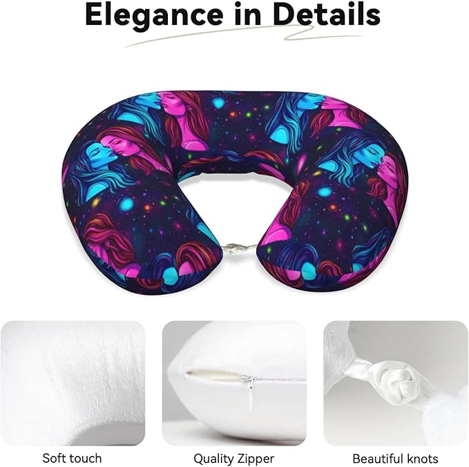 Travel Neck Pillows for Sleeping Rest Car Airplanes Lesbian LGBTQ Girl Pride Love Rainbow, Memory Foam with Removable Breathable Zipper Cover Washable for Men Women