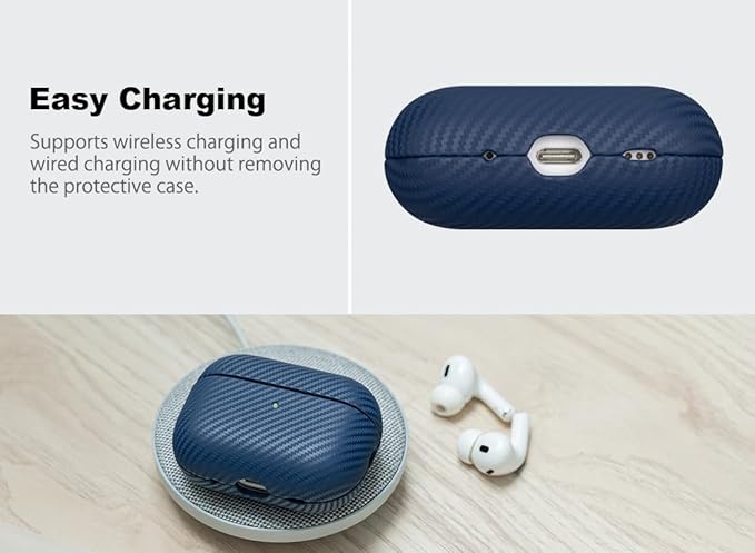 Leather Case - for AirPods Pro 3 Case Cover - Selected Skin-Friendly Leather, with Carbon Fibre Texture, Handmade Drop Protective Hard Cover for AirPods Pro 3rd Generation Earbuds - White