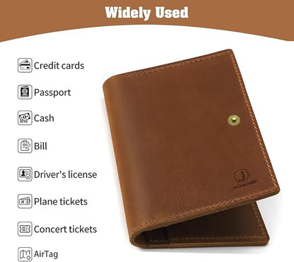 Jack&Chris Genuine Leather Passport Holder For Travel, RFID Blocking Handmade Passport Holder with Card Case Organized & Safe, Quality Travel Essentials for Women and Men for Gifting, Brown