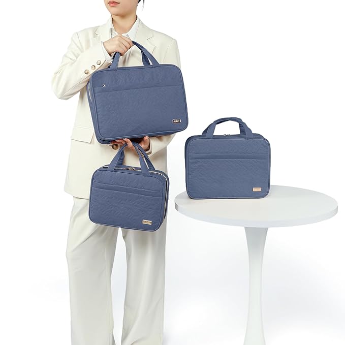 NISHEL Travel Toiletry Bag for women, Portable Hanging Organizer for Family-Sized Shampoo, Conditioner, Brushes Set, Makeup Accessories, Extra Large Size, Aegean-Blue