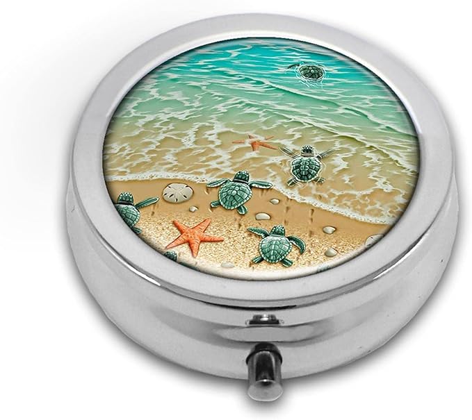 Pill Box,Cute Turtle Round Pill Box 3 Compartment Decorative Pocket Purse Portable Mini Travel Medicine Tablet Vitamin Holder Organizer Pill Case