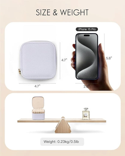 Vlando Travel Jewelry Case,Small Jewelry Box with 6 velvet zipper pockets,PU Leather Travel Jewelry Organizer for Women Girl Travelers Christmas Birthday Gift-Purple