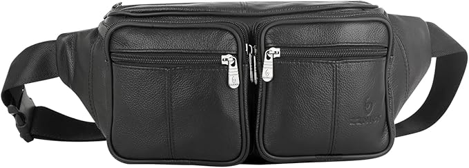 Genuine Leather Fanny Pack/Waist Bag/Organizer with Adjustable Belt, Multiple Pockets For Men and Women
