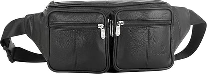 Genuine Leather Fanny Pack/Waist Bag/Organizer with Adjustable Belt, Multiple Pockets For Men and Women