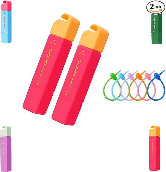 Elephant Kiss Stain Remover, 3-Second Stain Remover Pen for Clothes, 2025 New 12ml Portable Spot Cleaner, ElephantKiss 2-in-1 Active Eraser & Brush With Lanyard Travel & Pocket-Sized (Red*2)