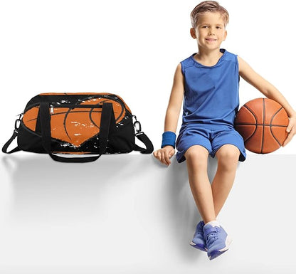 Heart Shape Basketball Sports Pattern Gym Duffle Bag for Kids,Sports Bag for Teens Boys & Girls Small Waterproof Overnight Weekender Carry School Practice Travel Bag