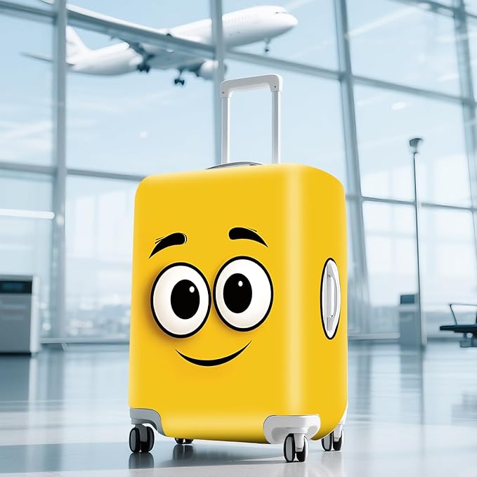 ANNA QUEEN Cute Emoticons Yellow Luggage Cover Washable Suitcase Protector Suitcase Cover Anti-Scratch,Stretchable Fit for 18-32Inch Luggage,Travel Bag Cover XL(fits 29-32Inch suitcase)