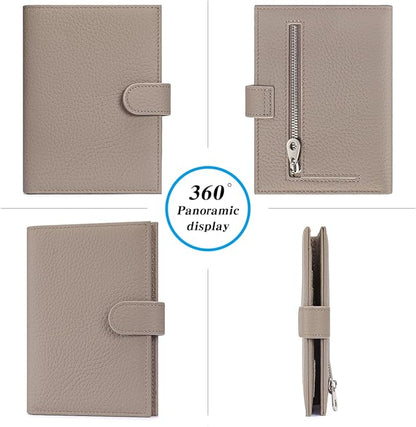 Passport Holder for Travel Women RFID Blocking Genuine Leather Passport Wallet with Card Slots, Zipper Coins Pocket, Cash Holder, Grey