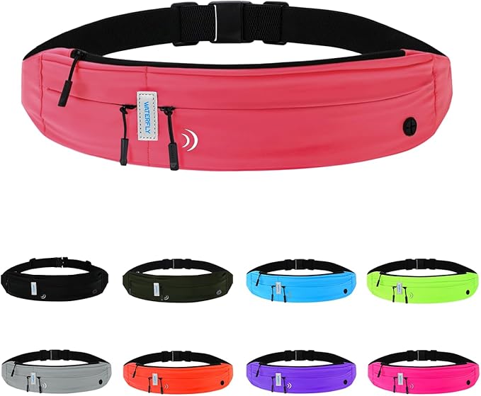 WATERFLY Running Belt Fanny Pack: Runner Marathon Jogging Waist Pack Sport Workout Exercise Fitness Phone Holder Belt for Men Women Jogger Slim Waistband Black