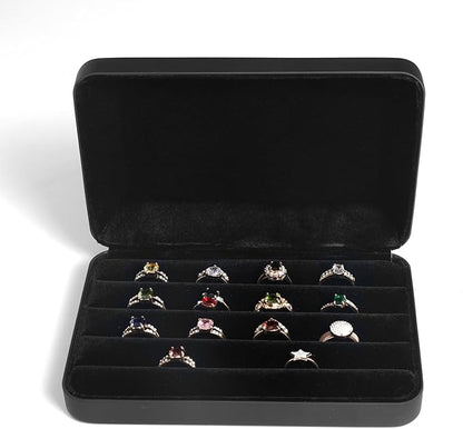 Jewelry Ring organizer Box, Portable Small Storage Display Case, Fashion Jewelry Tray Holder Showcase, Ring Boxes for Multiple Rings Fits for Travel or Home Organizers (Black Big)