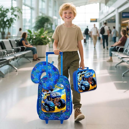 UFNDC 5PCS Kids Suitcase Set for Boys, Car Rolling Luggage with Wheels, Travel Carry on for Children Toddler Elementary