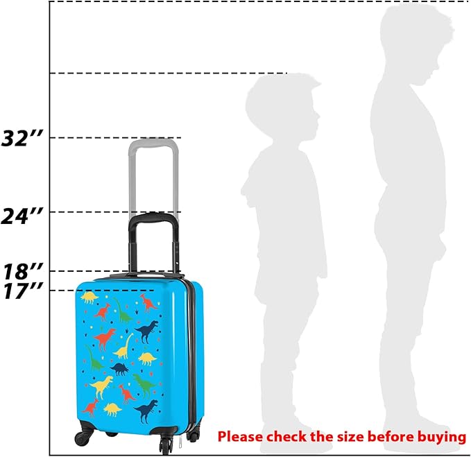 Redbaker 6 Pcs Kids Luggage Set 17 Inch Kids Rolling Luggage Double Pattern Suitcase for Girls Boys School Gift(Dark Blue,Dinosaur Style)