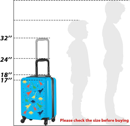Redbaker 6 Pcs Kids Luggage Set 17 Inch Kids Rolling Luggage Double Pattern Suitcase for Girls Boys School Gift(Dark Blue,Dinosaur Style)