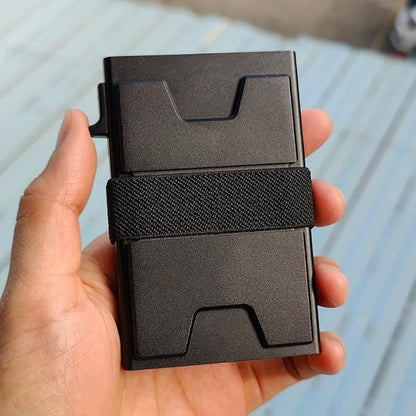 Jenoss Smart Pop Up Wallet for Men: Aluminum Card Holder Wallet, Slide Pop Up Case, Slim Metal RFID Blocking Credit Card Holder, Minimalist Compact 12+ Cards Slot Organizers ID Money Clip (Black)