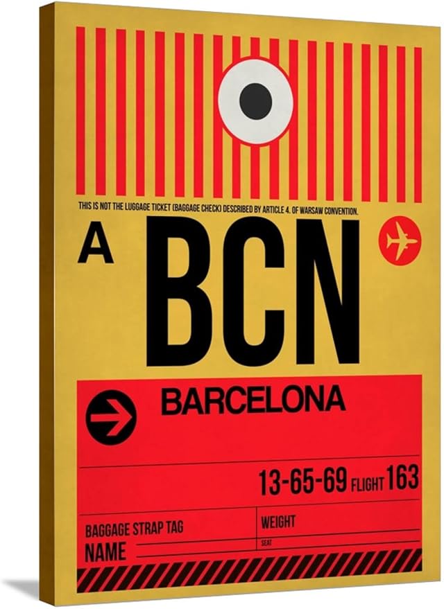 ART.COM Stretched Canvas Print BCN Barcelona Luggage Tag 1 by NaxArt, 24" x 32"