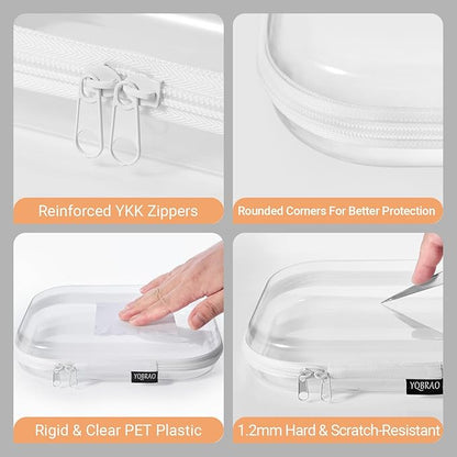 6 Pack Clear Hard Shell Zipper Case (2 Small, 2 Medium, 2 Large), See-Through Hard Plastic Organizer Pouches with Zipper for Travel, Toiletries, Makeup, Electronics & Pencils - Crush-Resistant Storage