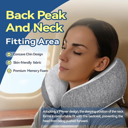 Memory Foam Neck Pillow for Travel Adjustable Airplane Pillow 100 Percent Memory Foam Ergonomic Support for Sleeping on Flights Cars Office Home Use for Adults Men Women