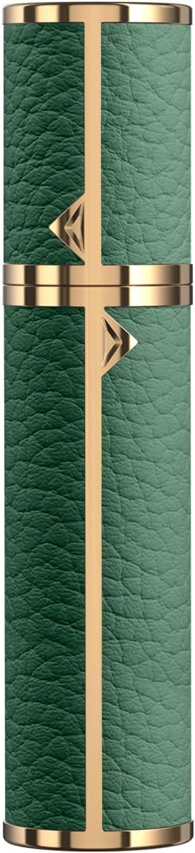 8ML Travel Perfume Refillable Atomizer, Mini Genuine Leather Cologne Sprayer, Protable Pocket Size Empty Fragrance Spray Bottle (Green)