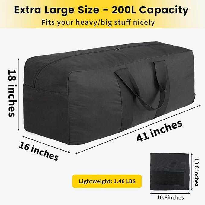 Vorspack Extra Large Duffle Bag for Travel - 200L Duffel Bag for Men Gear Bag for Storage Foldable Weekender Bag for Overnight Camping - Black