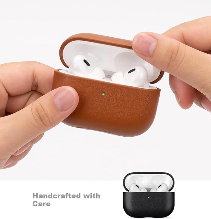 LOPIE Leather Case for AirPods Pro 2nd Generation - Handmade AirPods Pro 2 Case Cover with Lanyard - Made of Full Grain Leather - Drop Protection Hard Shell Cover - Wireless Charging Compatible, Black