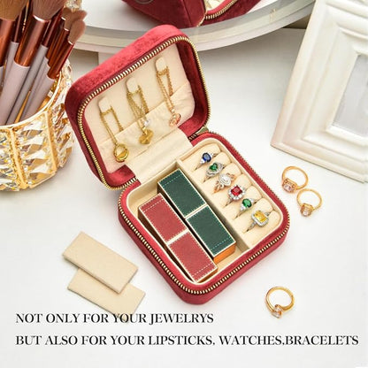 TAIMY Travel Jewelry Case, Small Plush Velvet Jewelry Box for Women and Girls, Portable Jewelry holder organizer for Rings Earrings Necklaces Bracelets(Burgundy)