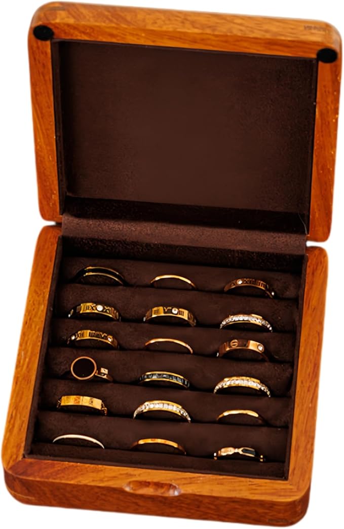 Jewelry Case Solid Wood Jewelry Organizer Box for Multiple Rings Cufflinks Earrings Portable Travel Storage Rings Case Wooden Holders Vintage Gift for Women Valentine Mother's Day Idea