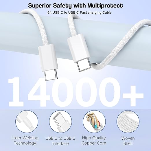 2Pack iPhone 17 16 15 Pro Max Fast Charging Block,6FT USB C to C Woven Cable Cord 40W USB C Apple Charger 4 Port PD&AC Charger Block Fast Charging for iPhone 17 Air/16e/17/16 /15 Plus/Pro/Pro Max/iPad