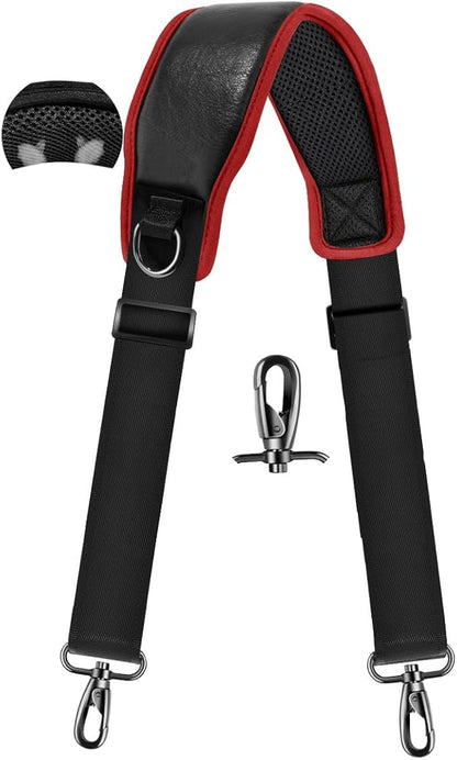 ZINZ 79 inch Bag Shoulder Strap with Ultra Cushion Breathable Pad, Durable Strap with Double Adjustable Buckles and Metal Hooks for D-ring Bags，Black Red