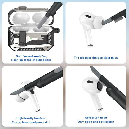 RFUNGUANGO for AirPods Pro 2nd Gen Protective Case with Cleaning Kit, Military Hard Case Protective Armor with Lock, for AirPod Gen 2 Charging Case (2023/2022/2019, 2nd Gen/1st Gen),Snow Camouflage