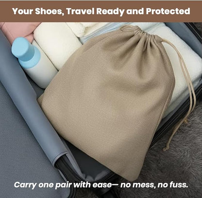 LFH Cotton Rich Shoe Storage Bags with Drawstring, Dustproof Breathable Reusable Organizer, Perfect For Travel, Dorm, Hotel, College, Gym, Easy to Carry, Machine Washable 8"x17" (Pack of 2) - Chambray