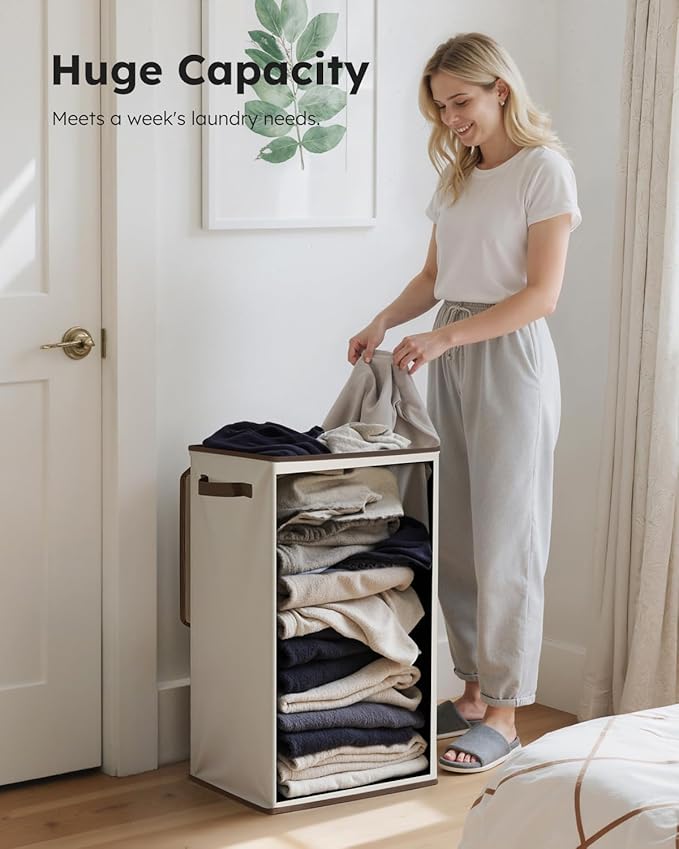 SOLEDI Laundry Hamper with Lid 90L Large & Tall Collapsible Laundry Basket, Clothes Hamper with Bag Removable Easy to Carry, Dirty Hampers for Bedroom, Bathroom, Dorm, College, Beige