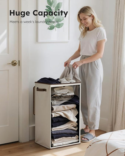 SOLEDI Laundry Hamper with Lid 90L Large & Tall Collapsible Laundry Basket, Clothes Hamper with Bag Removable Easy to Carry, Dirty Hampers for Bedroom, Bathroom, Dorm, College, Beige