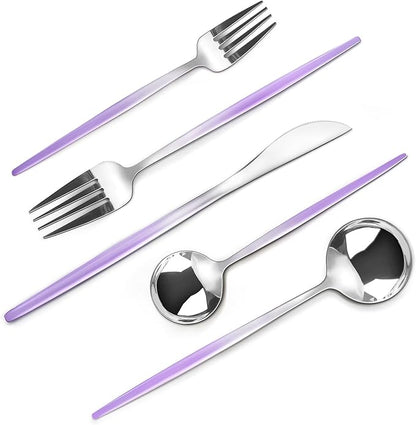 Gradient Purple Silverware Set, 20-Piece Stainless Steel Flatware Cutlery Set, Kitchen Utensil Set Service for 4, Include Knife/Fork/Spoon, Mirror Polished, Dishwasher Safe