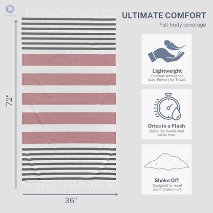 Cotton Turkish Beach Towel with Towels Oversized 36"x72" Pool Absorbent Extra Large Quick Dry Sand Travel Towel (Rosé Obsidian, 4 Pack)