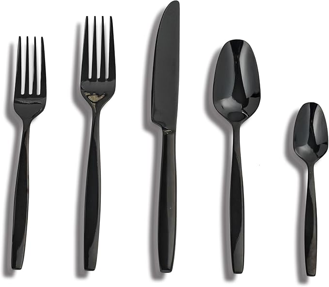 Black 60-Piece Silverware Set,Stainless Steel Flatware Utensils Cutlery Set for 12,Including Steak Knife Fork and Spoon,Dishwasher Safe,Modern Tableware for Home & Dining