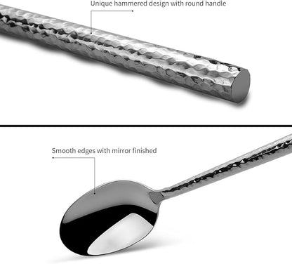 18/10 Stainless Steel Flatware Set Hand Forged Silverware Set Cutlery Set Round Hammered Handle Mirror Finished Heavy Duty 20 Pieces Service for 4