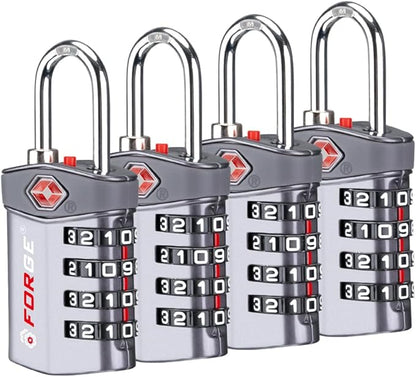Forge 4-Digit Combination Lock, TSA Approved Locks for Luggage, Travel, Gym, School, Suitcase, Backpack, Pelican case, Easy Read dials, Zinc Alloy Body.