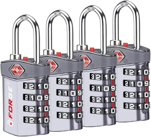 Forge 4-Digit Combination Lock, TSA Approved Locks for Luggage, Travel, Gym, School, Suitcase, Backpack, Pelican case, Easy Read dials, Zinc Alloy Body.