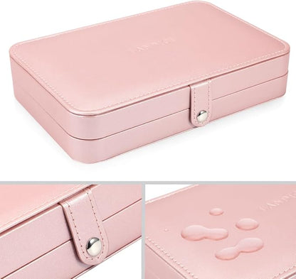LANDICI Small Jewelry Box for Women Girls, PU Leather Travel Jewelry Case, Portable Jewelry Organizer Storage Holder Display for Ring Earrings Necklace Bracelet Women Kids Gift, Rose Gold
