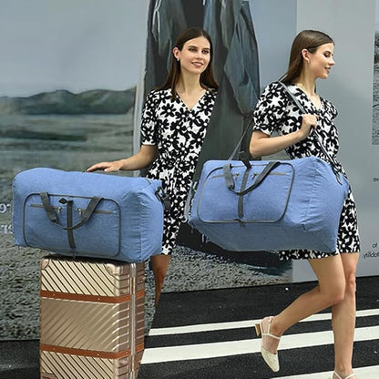 Dimayar 40L Travel Duffle Bag for Men Women - Foldable Duffel Bag with Shoes Compartment - Overnight Bags Waterproof & Tear Resistant(Blue)