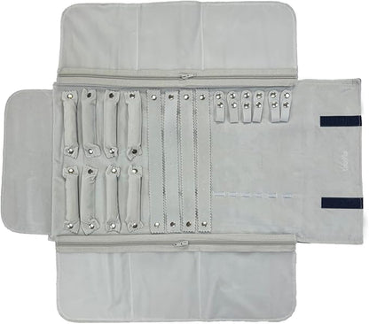 UnionPlus Velvet Travel Jewelry Case Roll Bag Organizer for Necklace Bracelet Earrings Ring, 6 PVC Pockets, Black+ Grey Upgrade Version