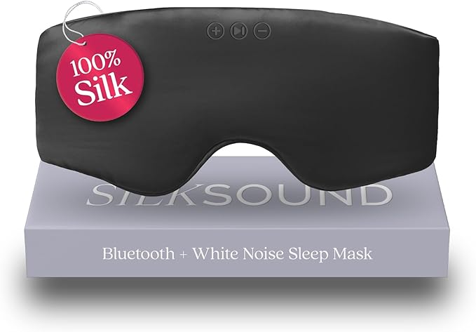 SilkSound 100% Mulberry Silk Bluetooth Sleep Mask, Skin-Friendly Sleeping Eyemask with Bluetooth Headphones, Sleep Gifts for Women, Silk Eye Mask Headband Headphones for Sleeping Side Speakers