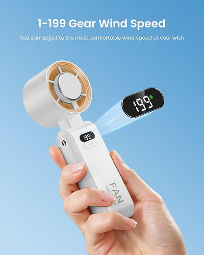 Handheld Portable Turbo Fan with Ice Cooler, Speed (1-199) 5500mAh Rechargeable Personal Fan,[20H Cooling Time] Mini Yet Powerful [20000 RPM] Small Pocket Fans for Travel/Outdoor/Home/Office, White