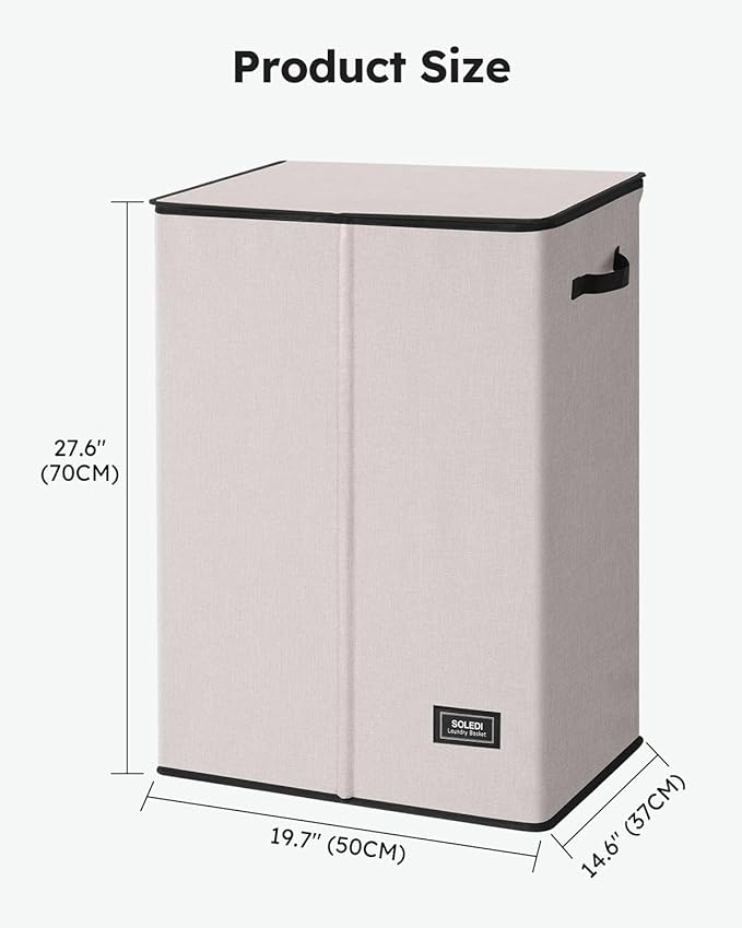SOLEDI Laundry Hamper with Lid 130L Large & Tall Collapsible Laundry Basket, Clothes Hamper with Bag Removable Easy to Carry, Dirty Hampers for Bedroom, Bathroom, Dorm, College, Light taupe