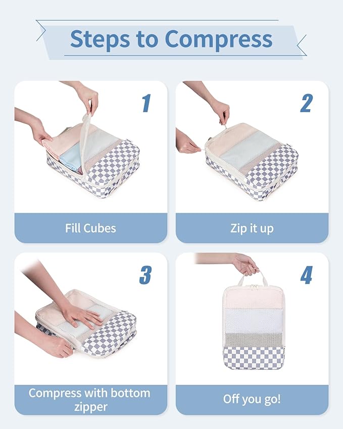 Narwey 6 Set Compression Packing Cubes for Travel Kids Women Carry on, Packing Organizers Bag for Backpack Luggage Suitcase Duffle Bags