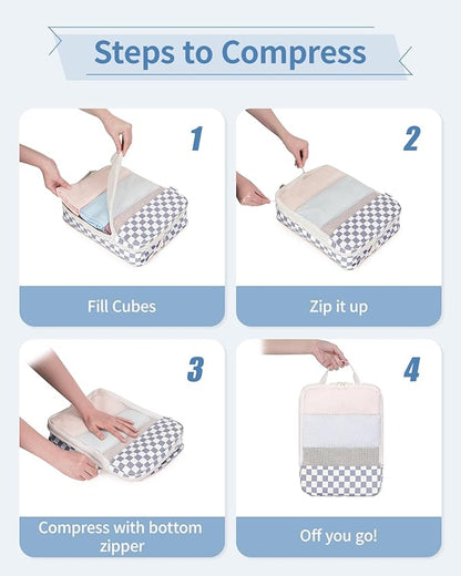 Narwey 6 Set Compression Packing Cubes for Travel Kids Women Carry on, Packing Organizers Bag for Backpack Luggage Suitcase Duffle Bags