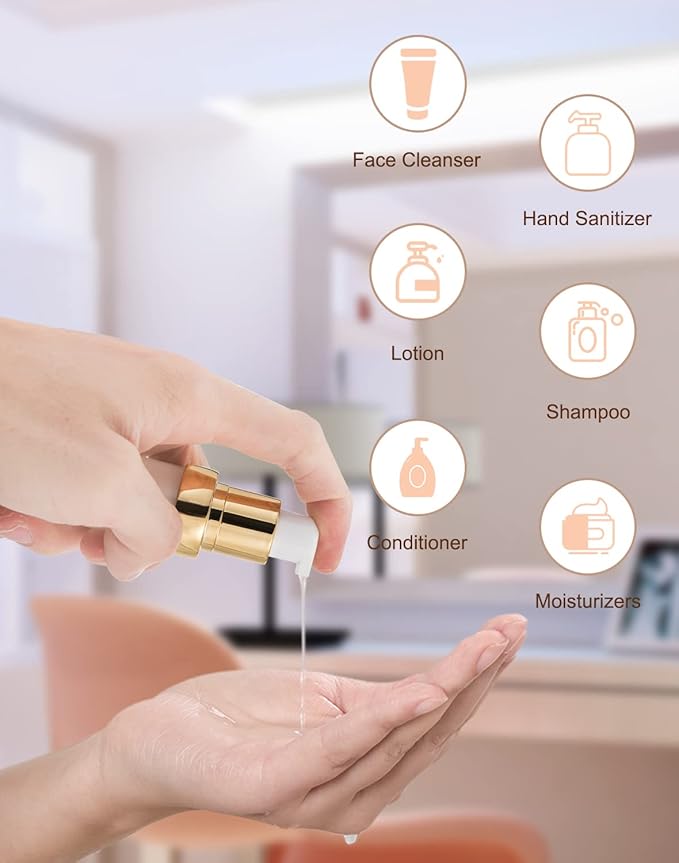 Gold 15ML 0.5 oz Airless pump bottle Toiletries Travel Size containers airport essentials Dispenser with Box Reusable mini lotion plastic travel bottles 4 Packs